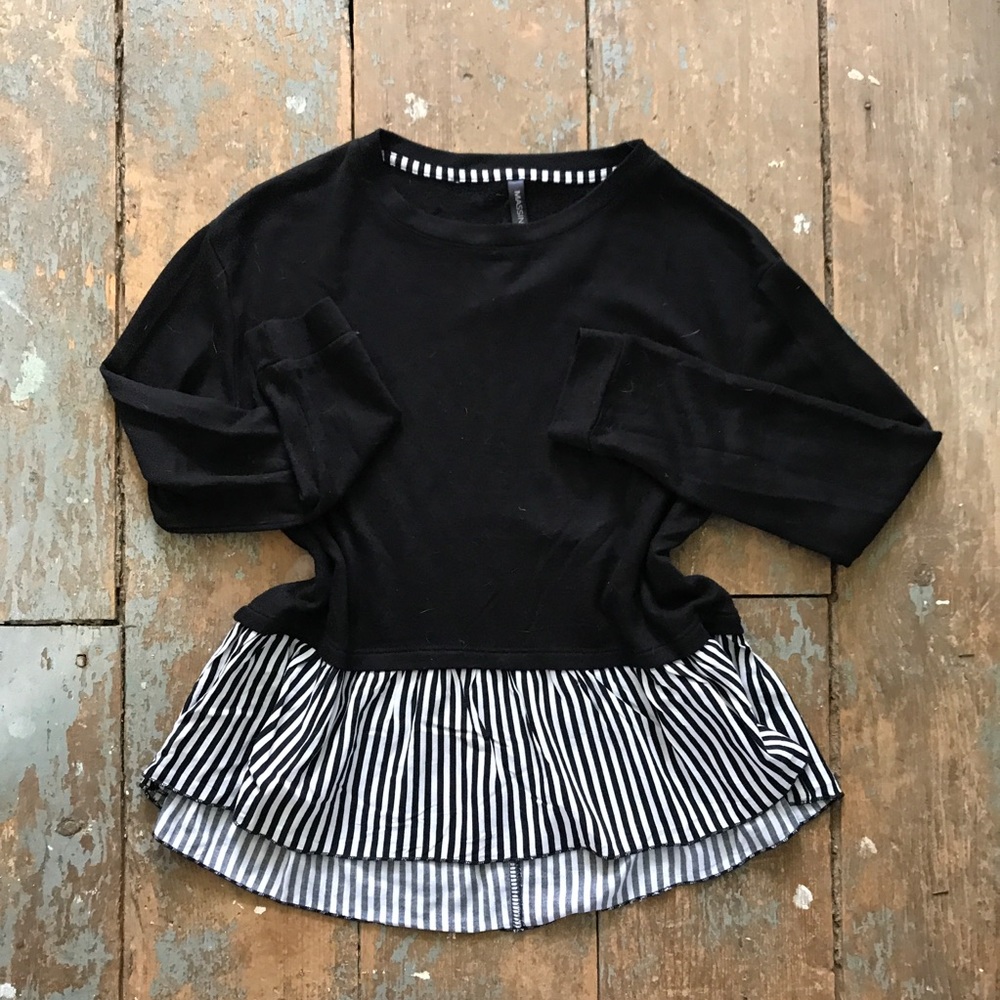 Black Sweater with Stripe Bottom
